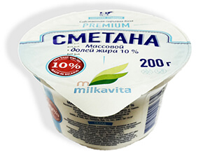 Сметана "Milkavita" 10% 200г стакан (г.Гомель, РБ)