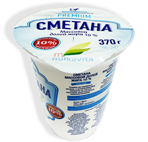 Сметана "Milkavita" 10% 370г стакан (г.Гомель, РБ)