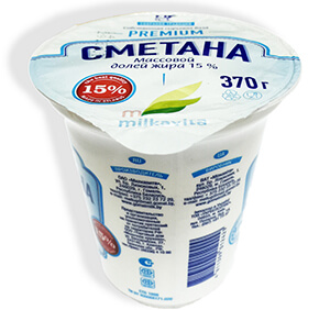 Сметана "Milkavita" 15% 370г стакан (г.Гомель, РБ)
