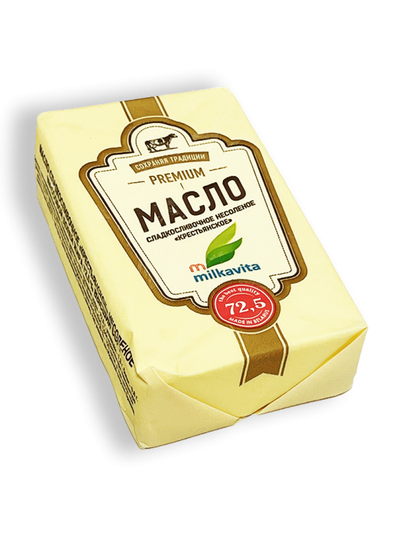 Масло сладкосливочное Крестьянское Милкавита 72,5% 180г фольга