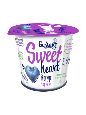 Йогурт двухслойный Sweet heart черника 2,5% 150г стакан