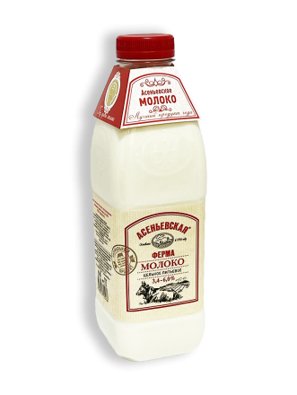 Фото Молоко пастеризованное Асеньевская ферма цельное 3,4-6% 0,9л бутылка