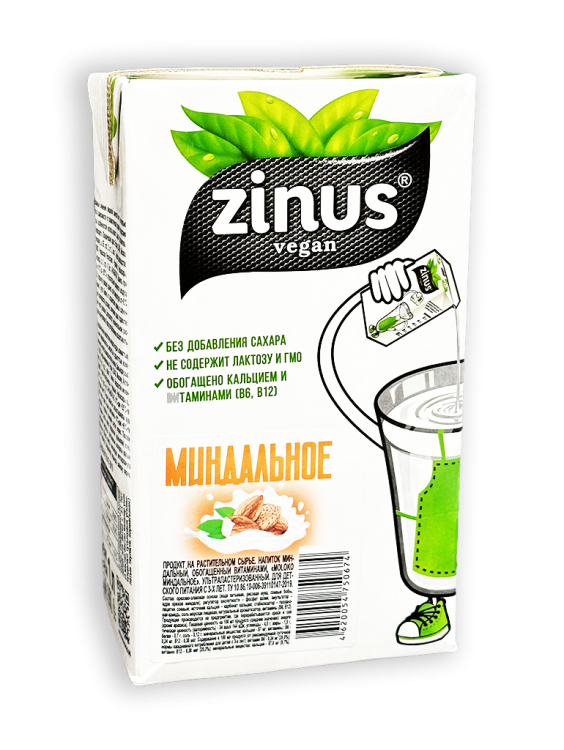 Напиток ZINUS vegan Миндальное Моlоко 1,5% 1л тетра-пак