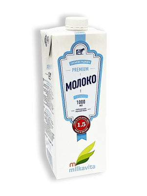 Молоко ультрапастеризованное Милкавита 1,5% 1л тетра-пак с крышкой