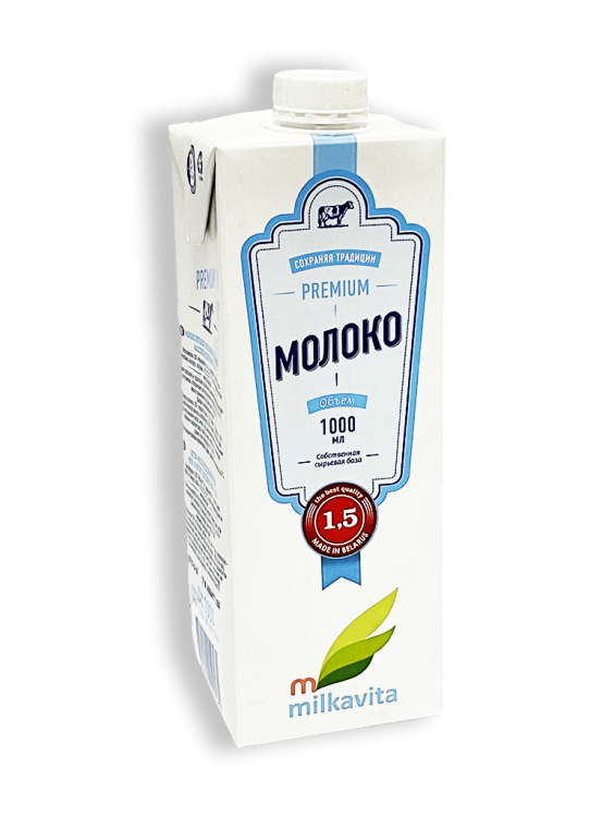 Молоко ультрапастеризованное Милкавита 1,5% 1л тетра-пак с крышкой
