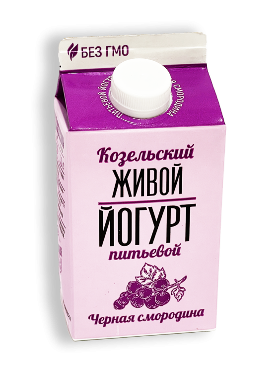 Йогурт Козельский Живой чёрная смородина 2,5% 450г пюр-пак