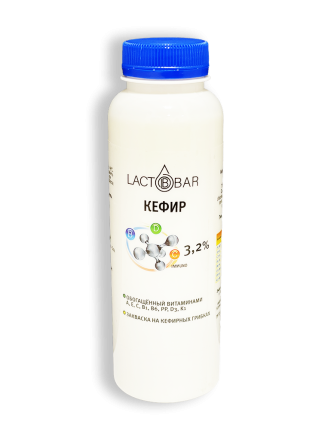 Фото Кефир Lactobar обогащенный витаминами 3,2% 330г бутылка