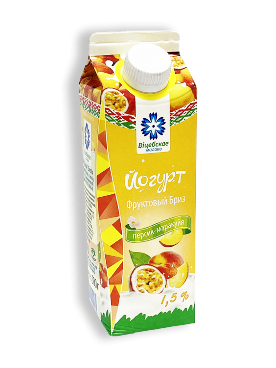 Йогурт Витебское молоко Фруктовый Бриз персик-маракуйя 1,5% 500г пюр-пак