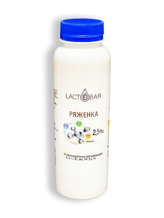 Фото Ряженка Lactobar обогащенная витаминами 2,5% 330г бутылка
