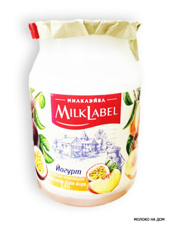 Фото Йогурт MilkLabel персик-маракуйя 2,5% 150г бидончик (д.Глазово, РФ)