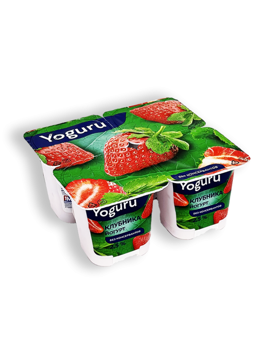 Йогурт Yoguru клубника 2,5% 4 стаканчика по 125г
