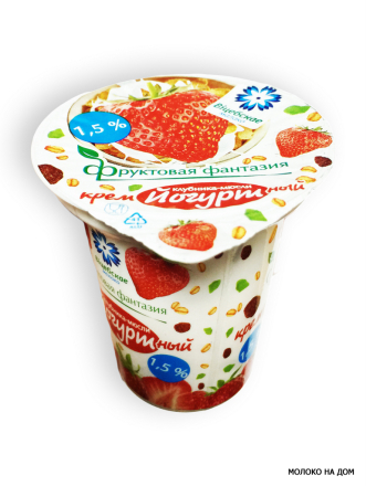 Крем йогуртный Фруктовая фантазия клубника-мюсли 1,5% 125г стакан (г.Витебск, РБ)