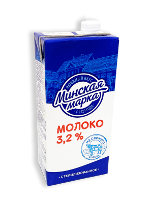 Молоко стерилизованное Минская марка 3,2% 1л тетра-пак с крышкой