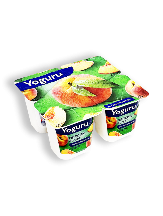 Йогурт Yoguru персик 2,5% 4 стаканчика по 125г