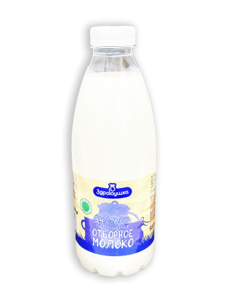 Фото Молоко пастеризованное Здравушка отборное 3,4-6,0% 0,93л бутылка