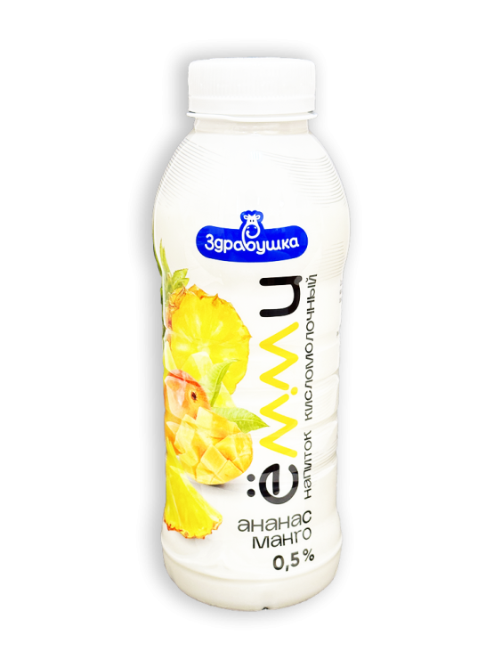 Напиток кисломолочный Ёмми ананас-манго 0,5% 430г бутылка