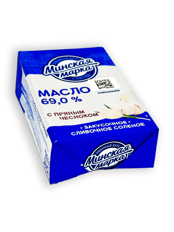 Масло сливочное Минская марка закусочное соленое пряный чеснок 69% 180г фольга
