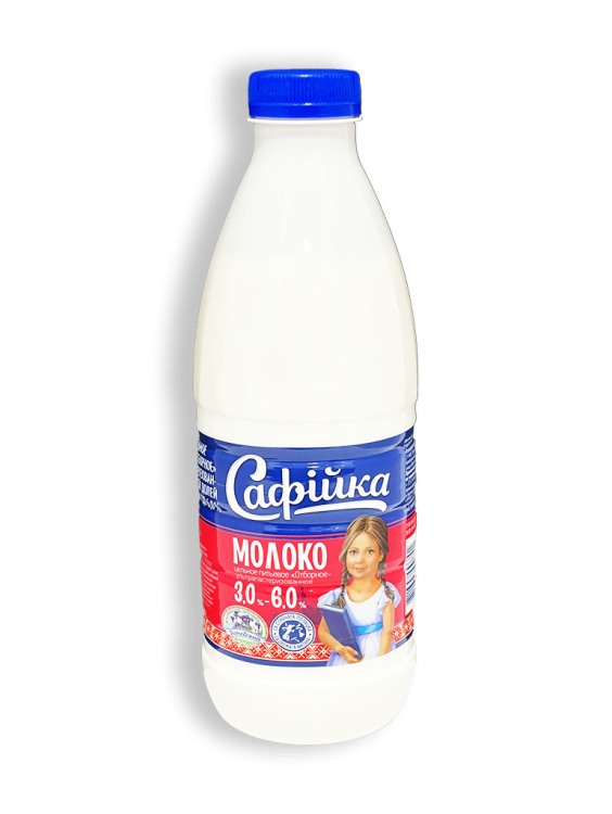 Молоко ультрапастеризованное Сафiйка Отборное 3,0-6,0% 0,93л бутылка