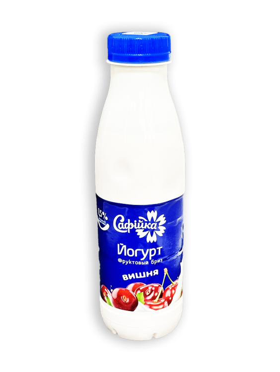 Йогурт Сафiйка Фруктовый Бриз вишня 1,5% 450г бутылка