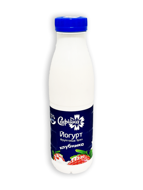 Йогурт Сафiйка Фруктовый Бриз клубника 1,5% 450г бутылка