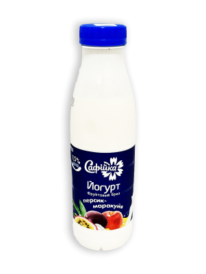 Йогурт Сафiйка Фруктовый Бриз персик-маракуйя 1,5% 450г бутылка